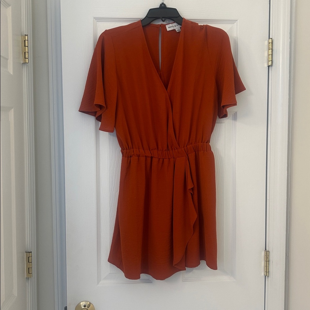Emma & Sam Terra Cotta Wrap-Front Midi Dress